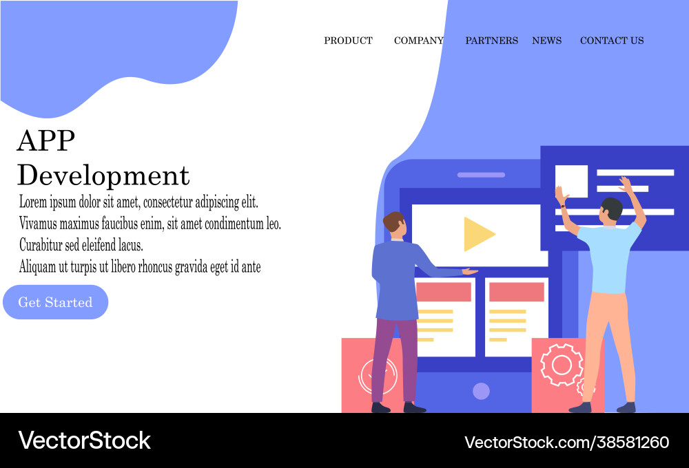 Mobile app development landing page website vector image
