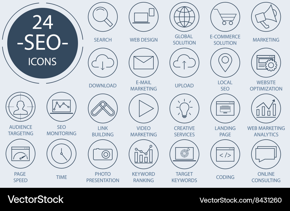 Outline web icons set - search engine optimization Vector Image