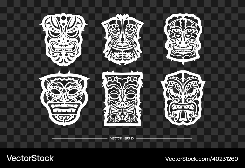 Polynesia mask pattern set the contour Polynesia mask pattern set the contour vector image