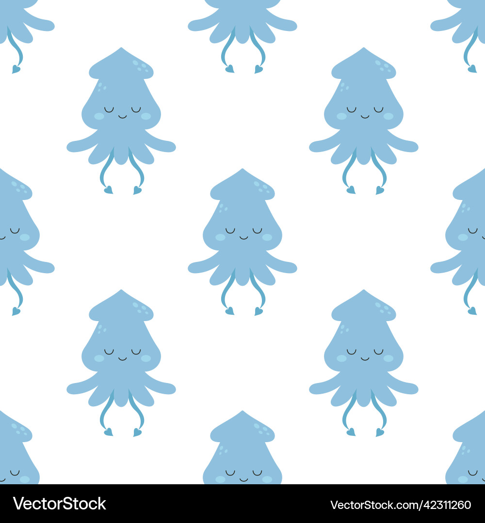 Seamless pattern with squid in cartoon style Vector Image