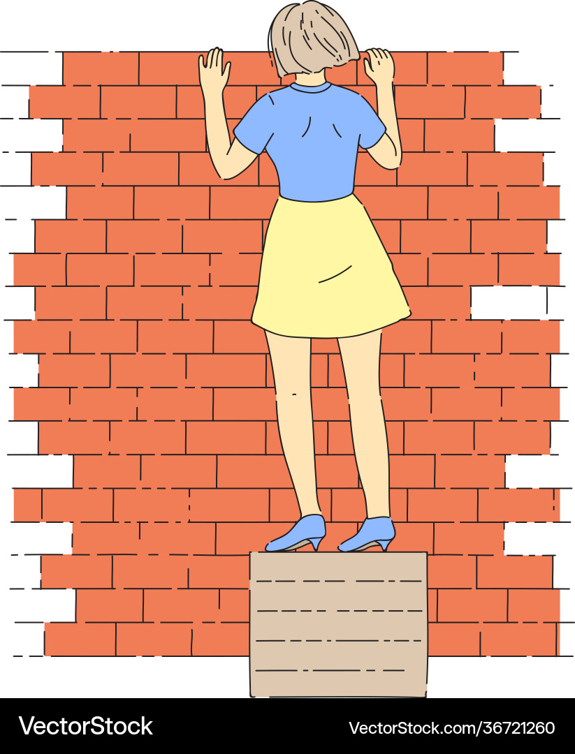 Woman peeping from behind wall girl stands on box Woman peeping from behind wall girl stands on box Vector Image