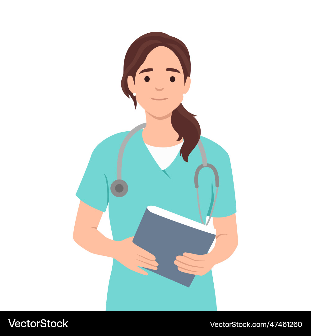 Young nurse in uniform holding notebook and pen Young nurse in uniform holding notebook and pen vector image