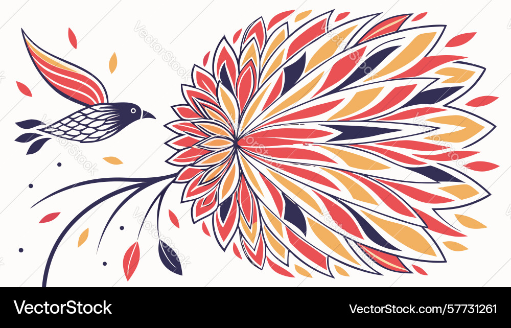 Abstract flower with bird in flight dynamic Vector Image
