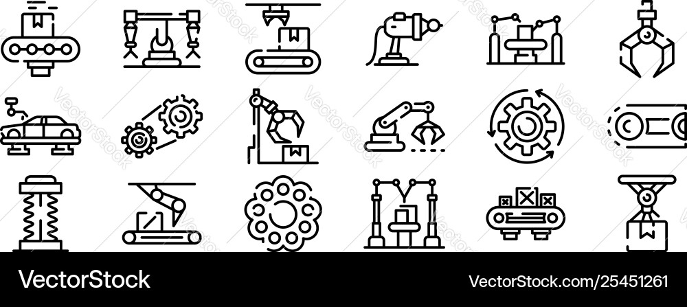 Assembly line icons set outline style vector image