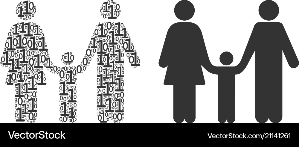 Family child collage of binary digits Family child collage of binary digits vector image