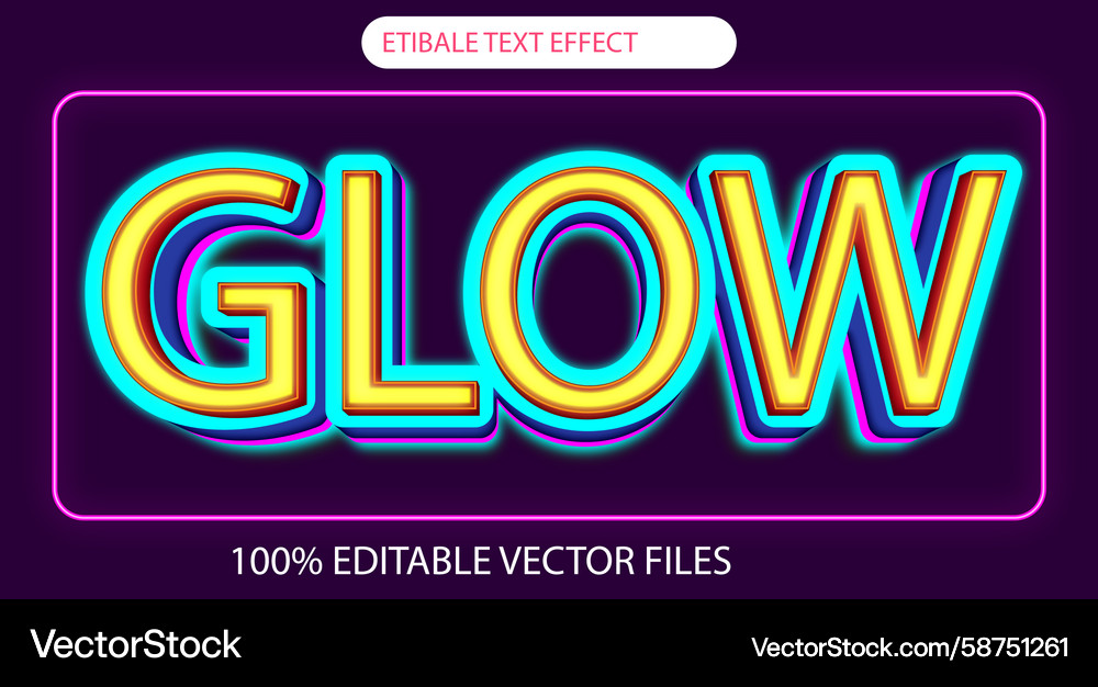 Glow 3d editable text effect template Vector Image