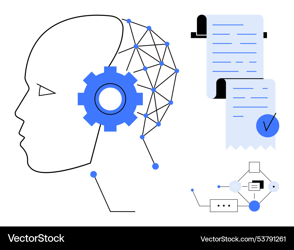 Human head with neural network pattern gears Human head with neural network pattern gears vector image