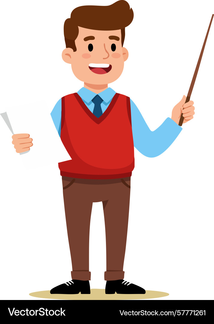 Man teacher smiling and holding pointer stick Man teacher smiling and holding pointer stick vector image