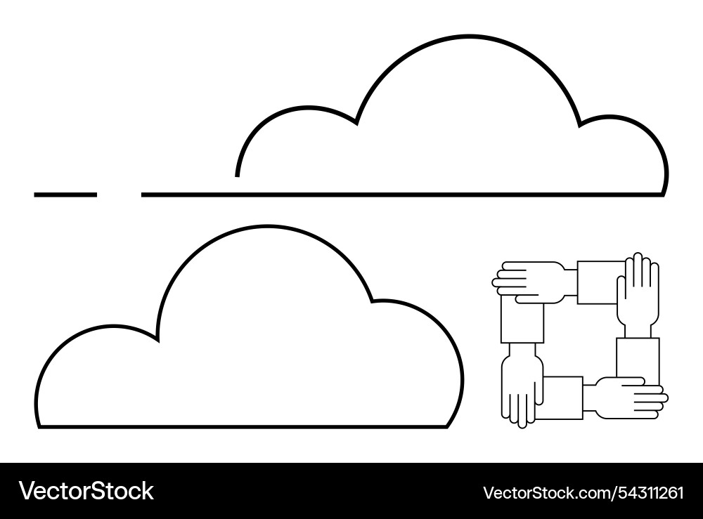 Minimalist cloud shapes with hands in unity square Minimalist cloud shapes with hands in unity square vector image