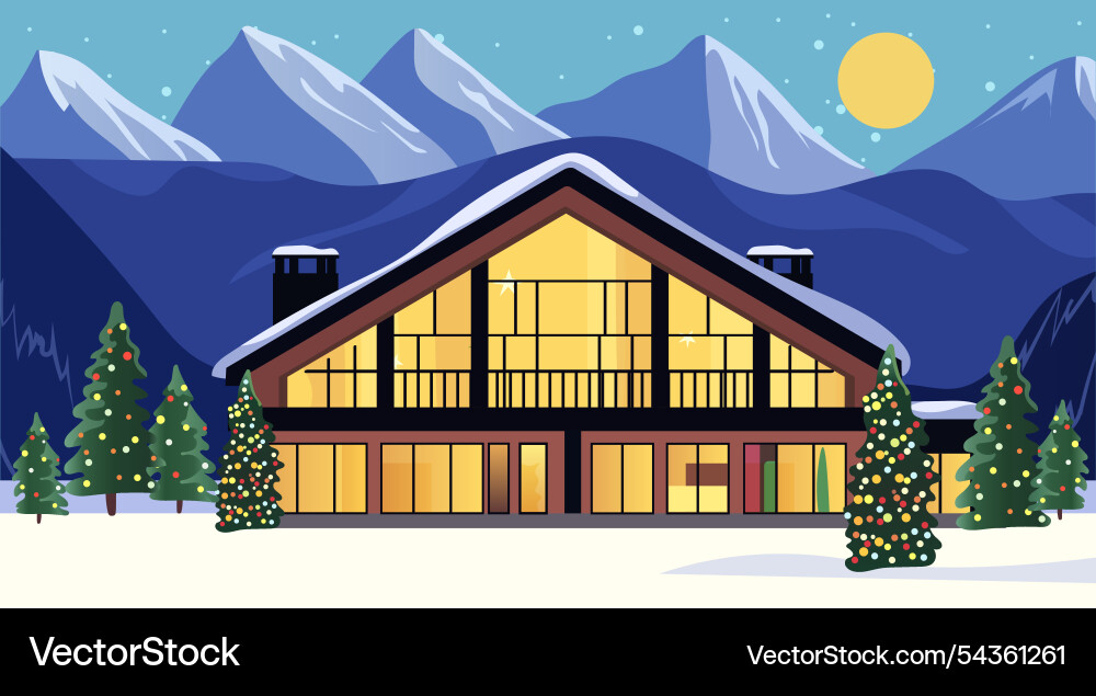 Modern chalet in snowy mountain landscape Modern chalet in snowy mountain landscape vector image