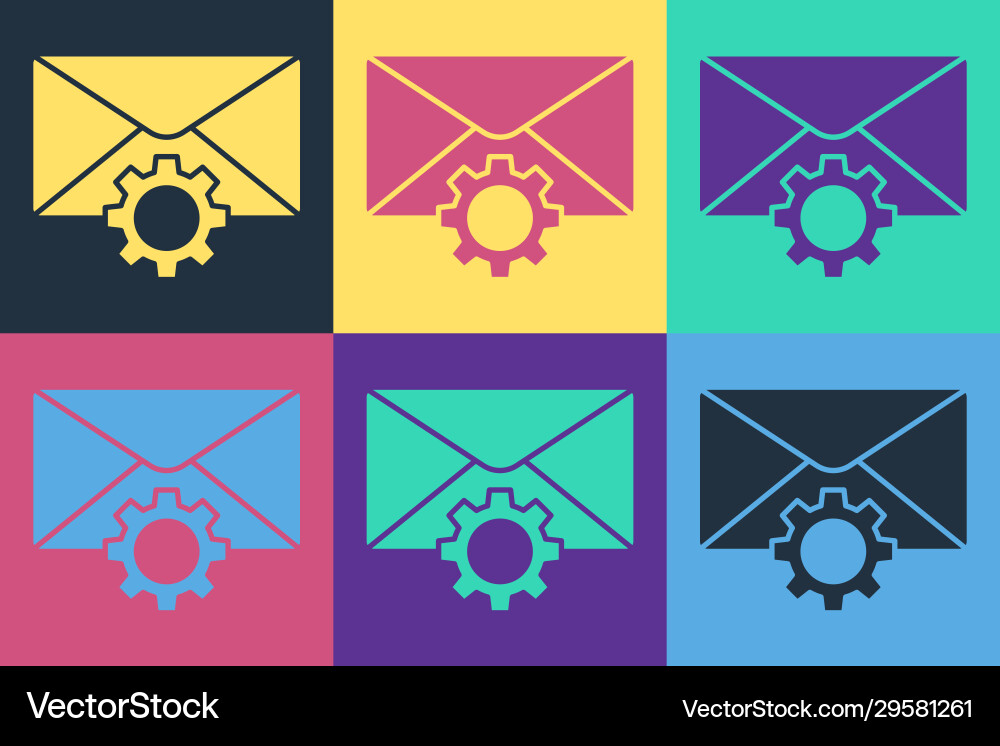 Pop art envelope setting icon isolated on color Pop art envelope setting icon isolated on color vector image