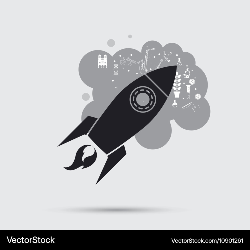 Rocket with science related icons image vector image