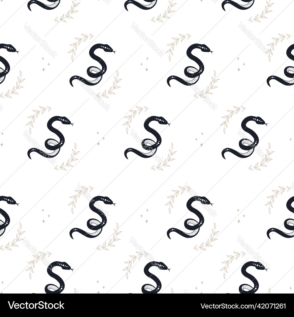 Seamless pattern with boho magic snake and leaves Seamless pattern with boho magic snake and leaves vector image