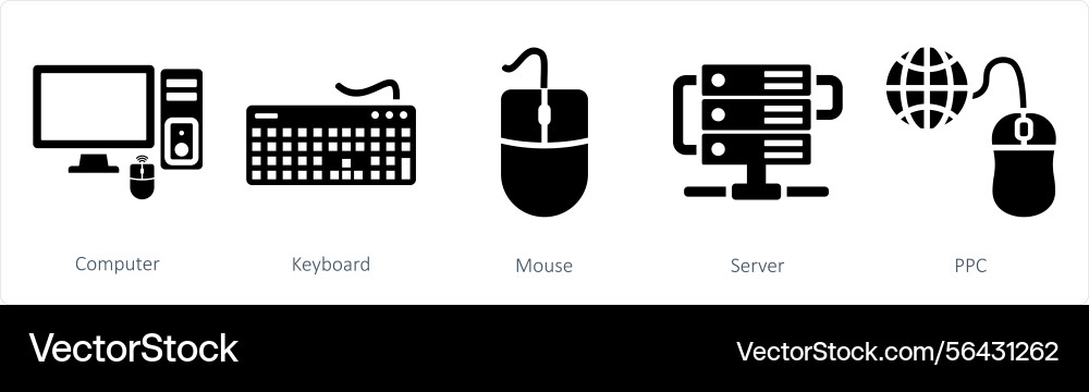 A set of 5 mix icons as computer keyboard mouse vector image
