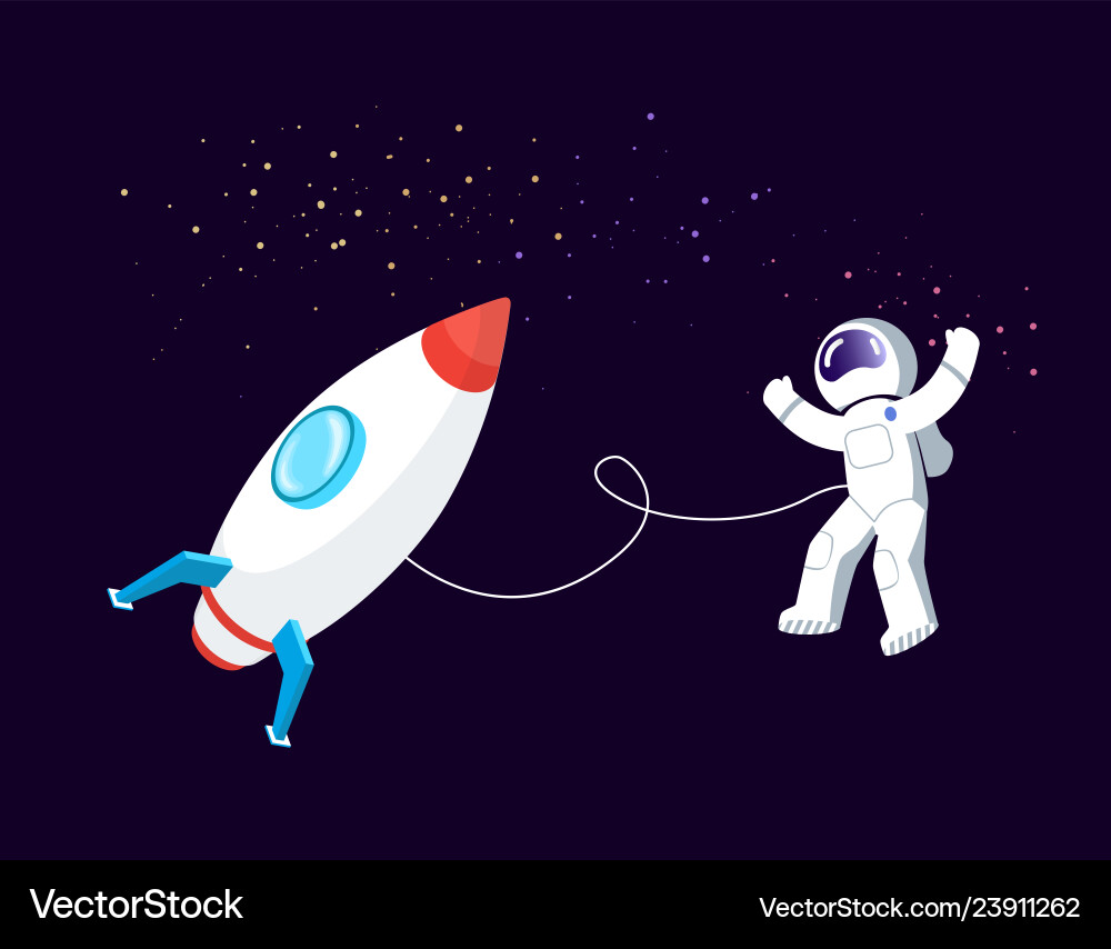Astronaut Floating in Space with Rocket vector image