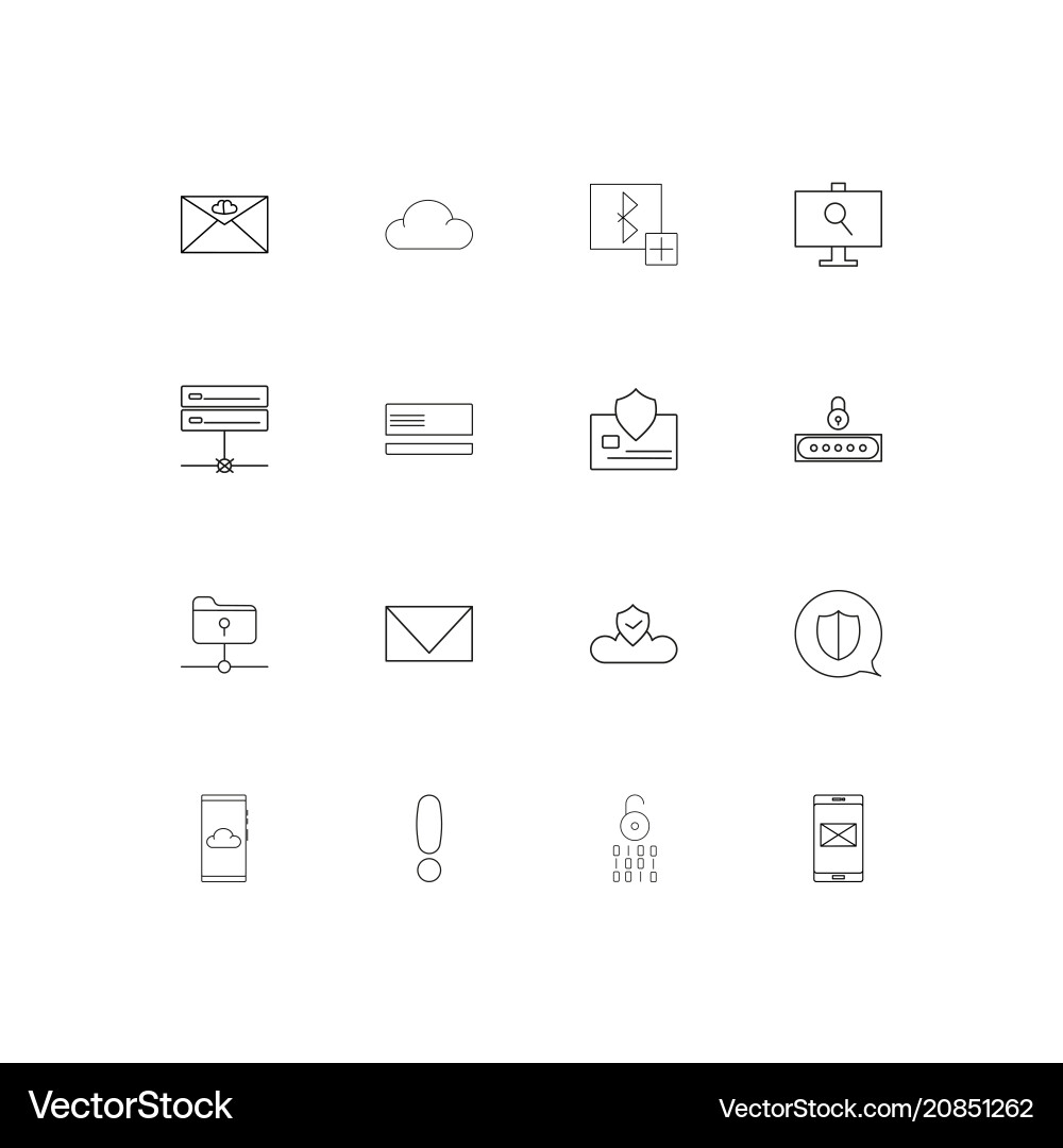 Cyber security linear thin icons set outlined vector image