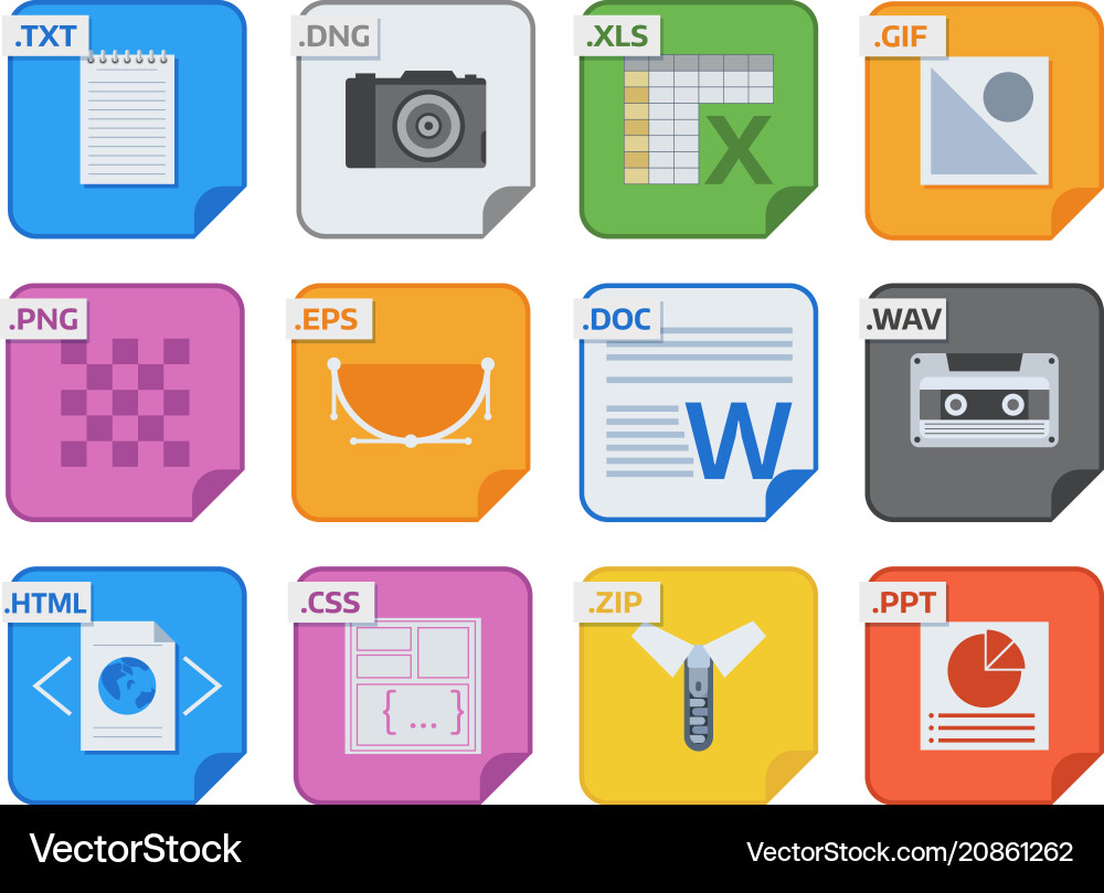File types icons and formats labels File types icons and formats labels vector image