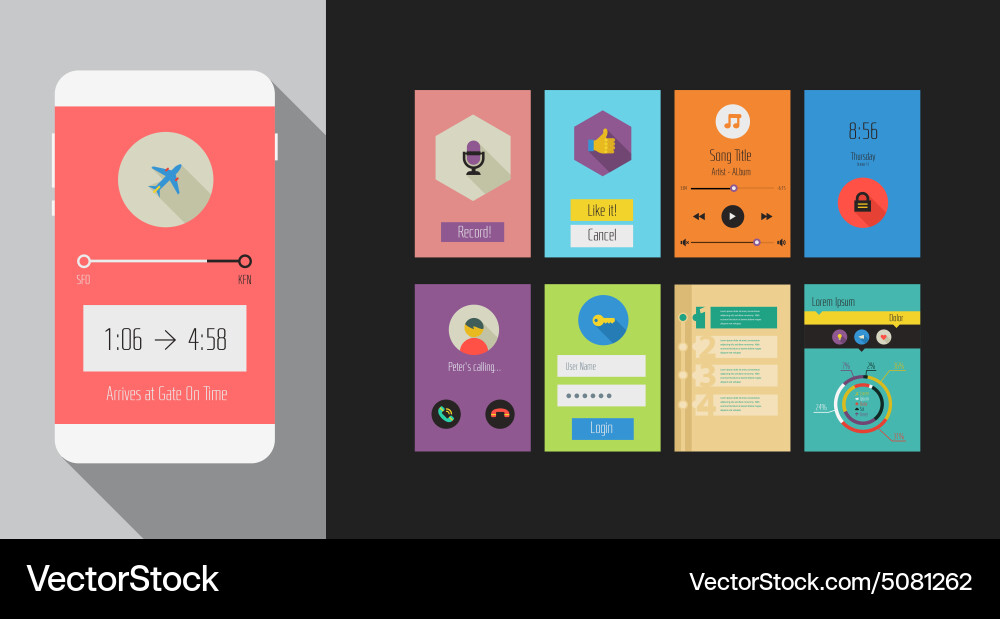 Flat UI Mobile App Templates Vector Image