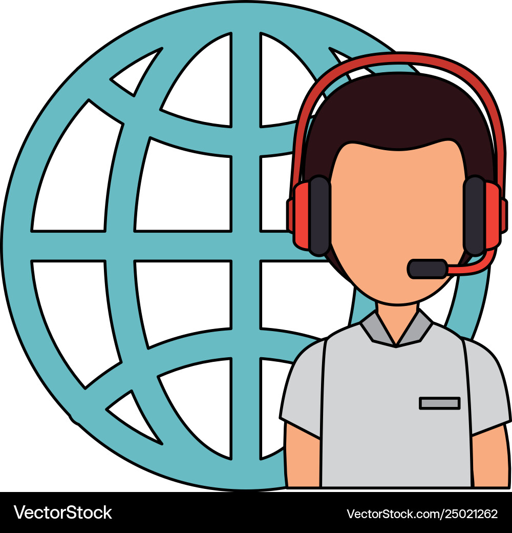 Logistic worker with headset and sphere planet Logistic worker with headset and sphere planet vector image