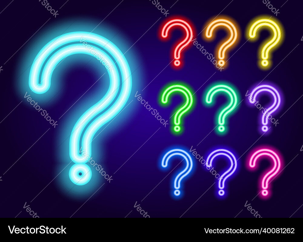 Neon question mark a set of multicolored glow-in Vector Image