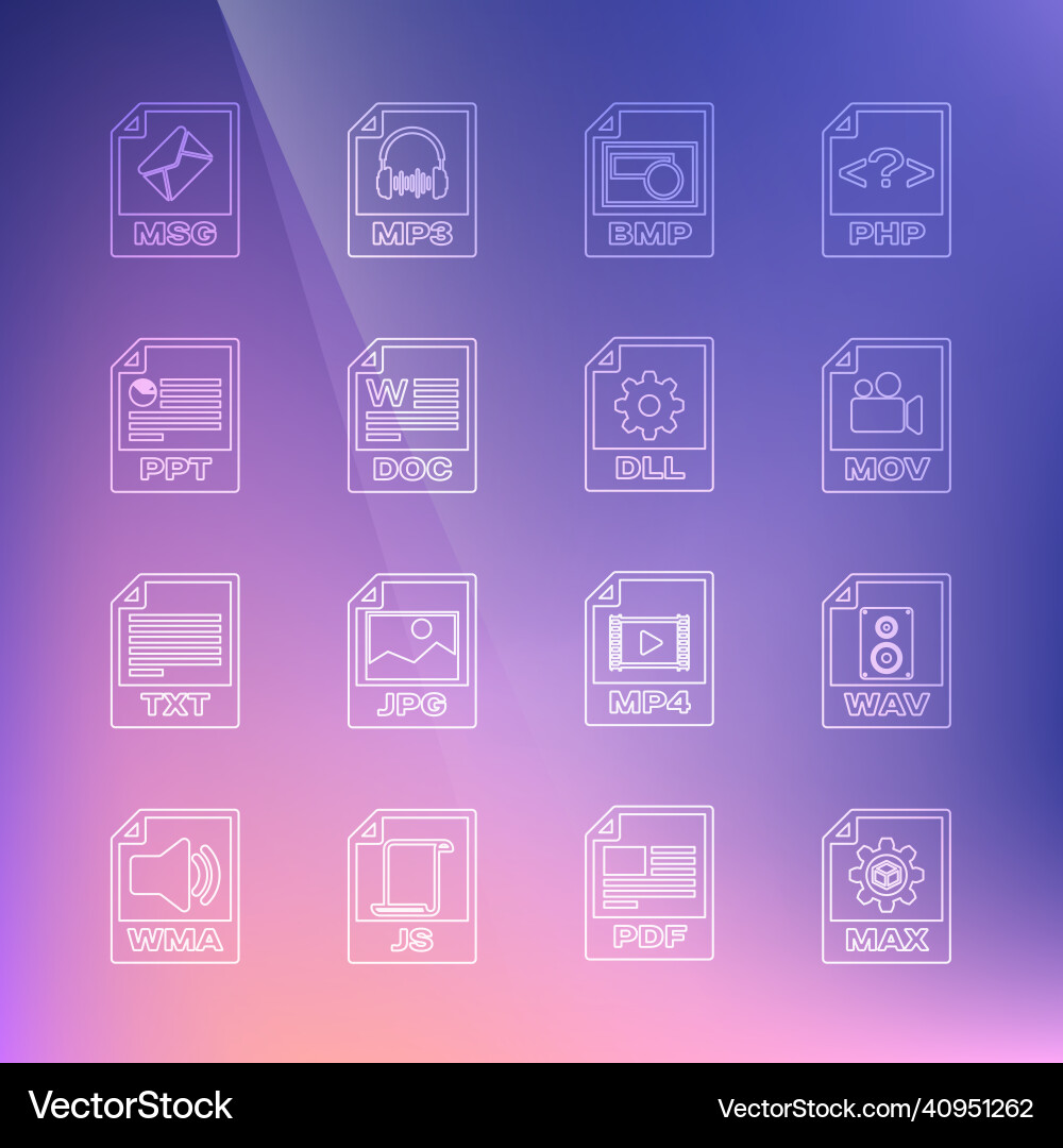 Set line max file document wav mov bmp doc Vector Image