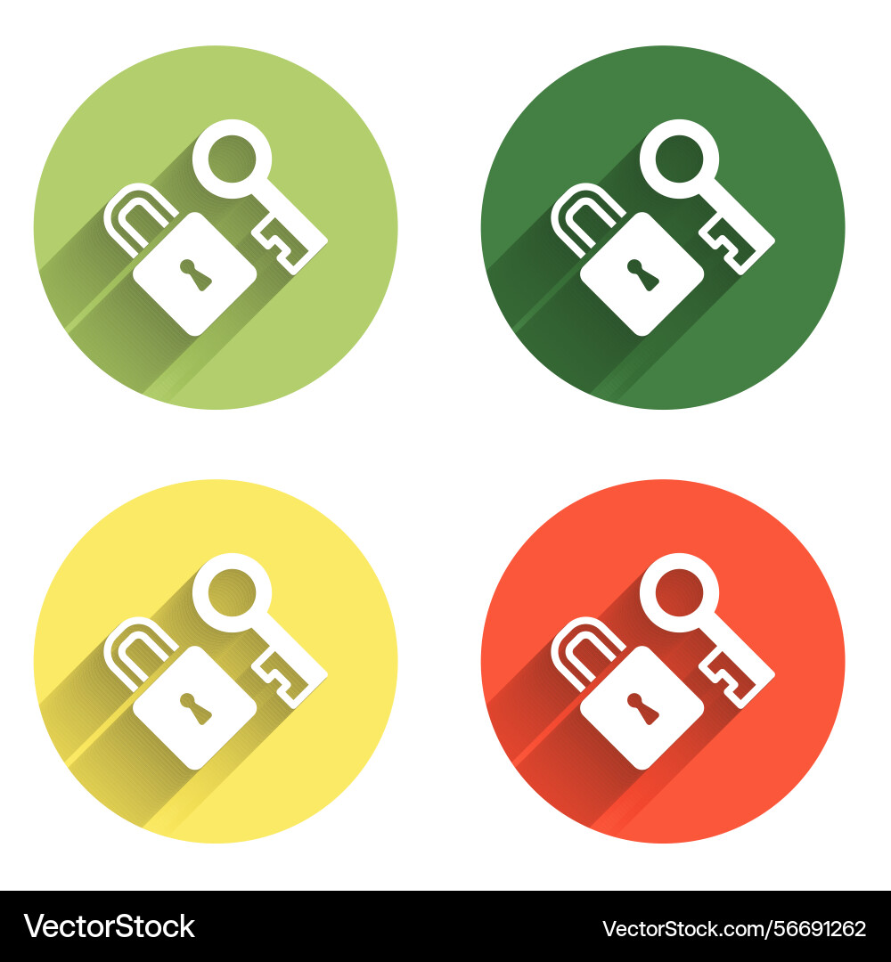 Set lock with key icon isolated long shadow Vector Image