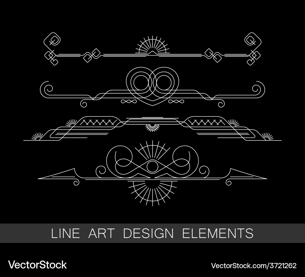 Set of line art border elements for design vector image