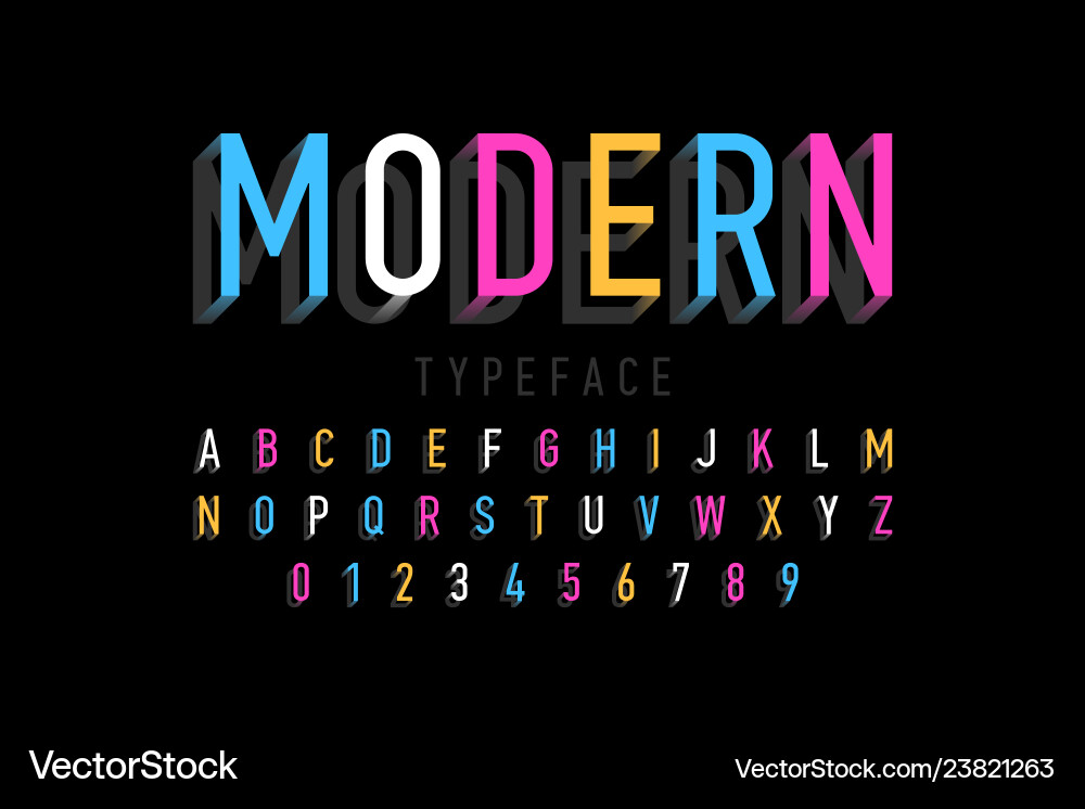 3D Modern Alphabet & Numbers vector image