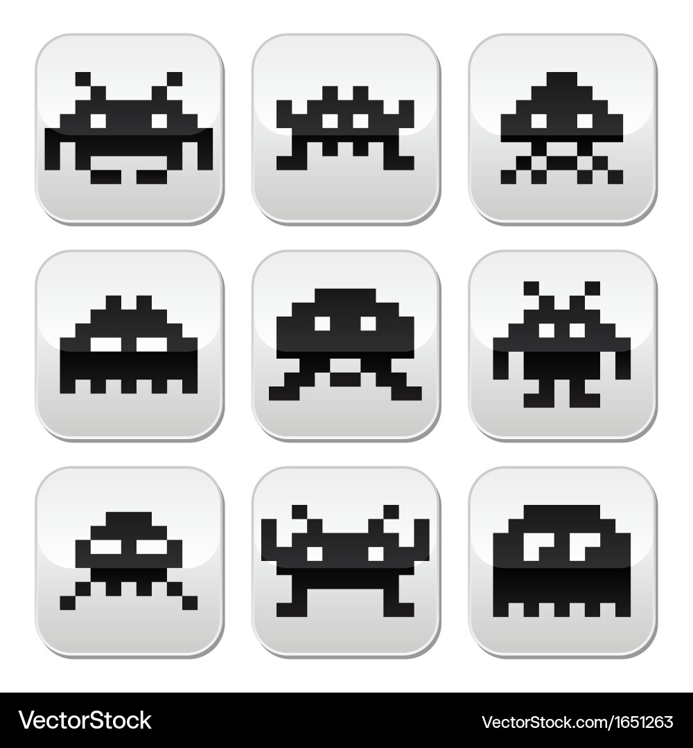 8-bit Space Invaders Buttons vector image