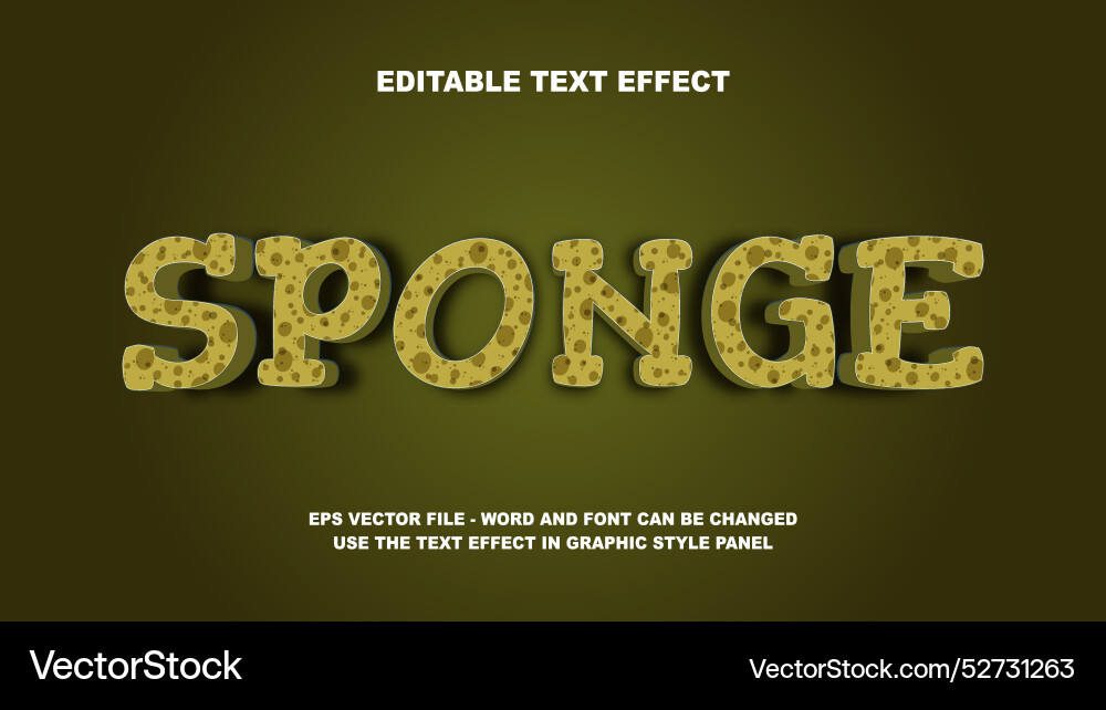 Editable text effect sponge 3d template Vector Image