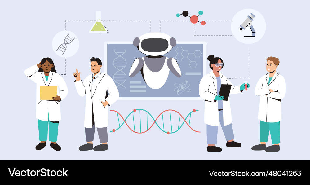 Flaches Team von Wissenschaftlern mit ai in der Medizin Flaches Team von Wissenschaftlern mit ai in der Medizin vektorbild
