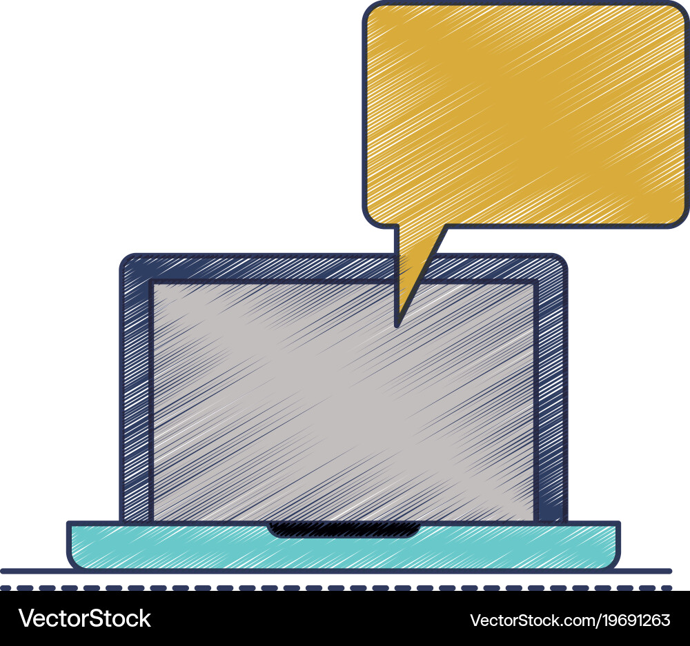 Laptop computer with bubble dialogue in colored Vector Image