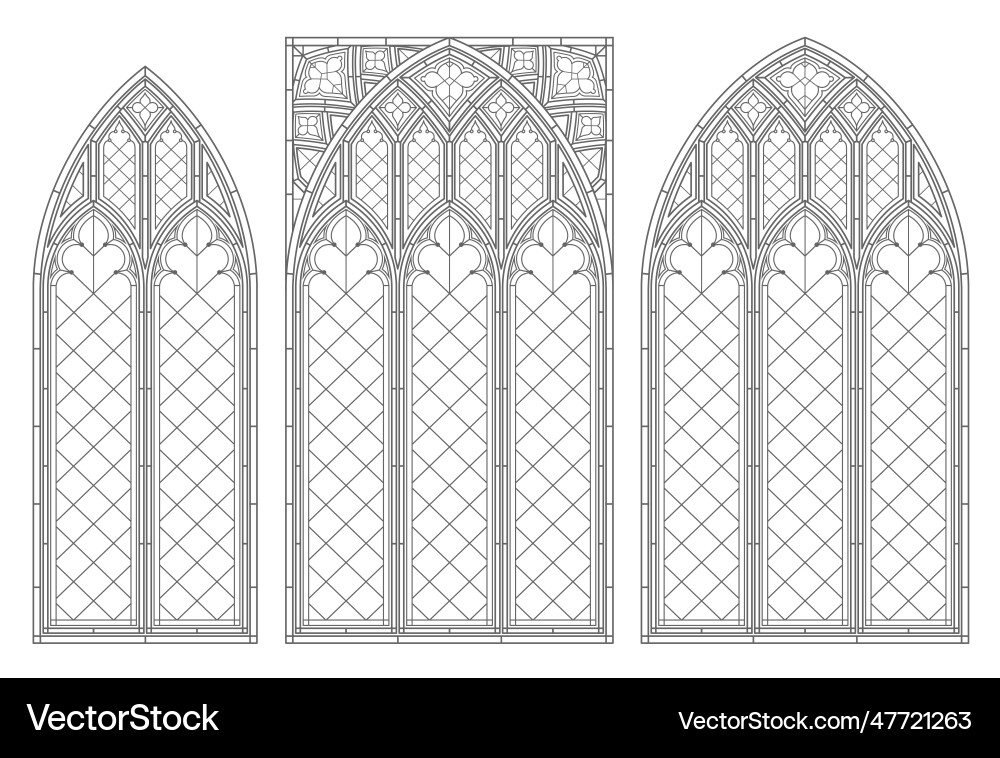 Medieval gothic contour stained-glass window Vector Image