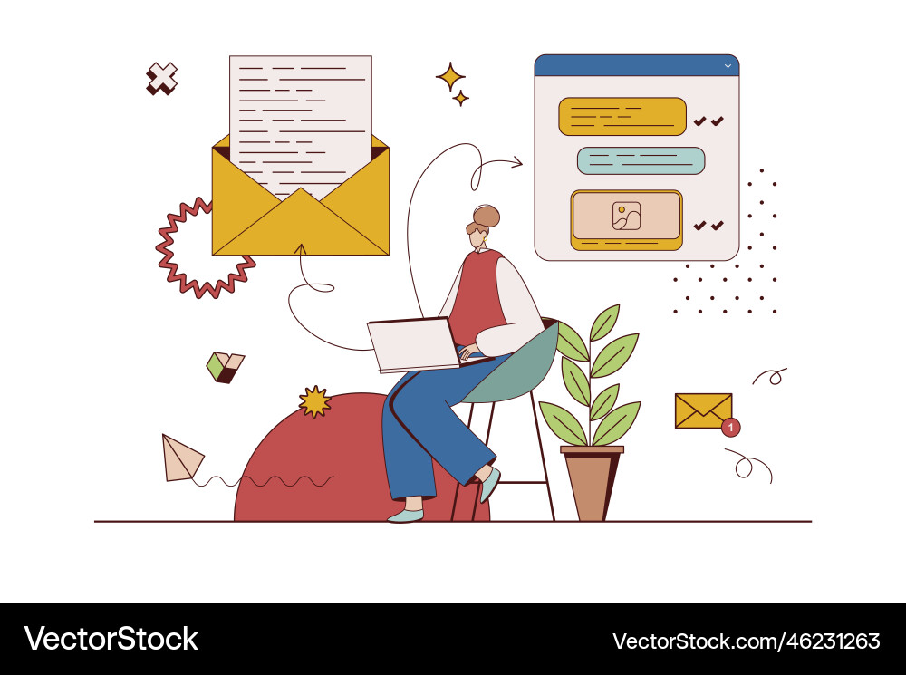 Messaging service concept with character situation Messaging service concept with character situation vector image