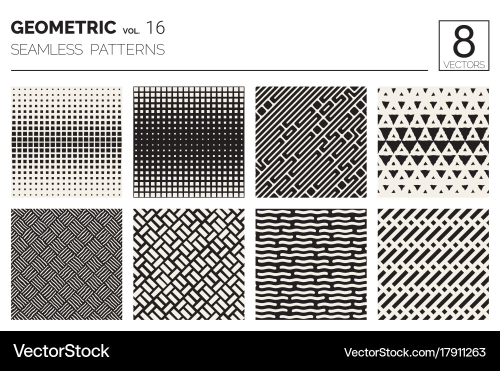 Minimal geometric seamless patterns set Vector Image