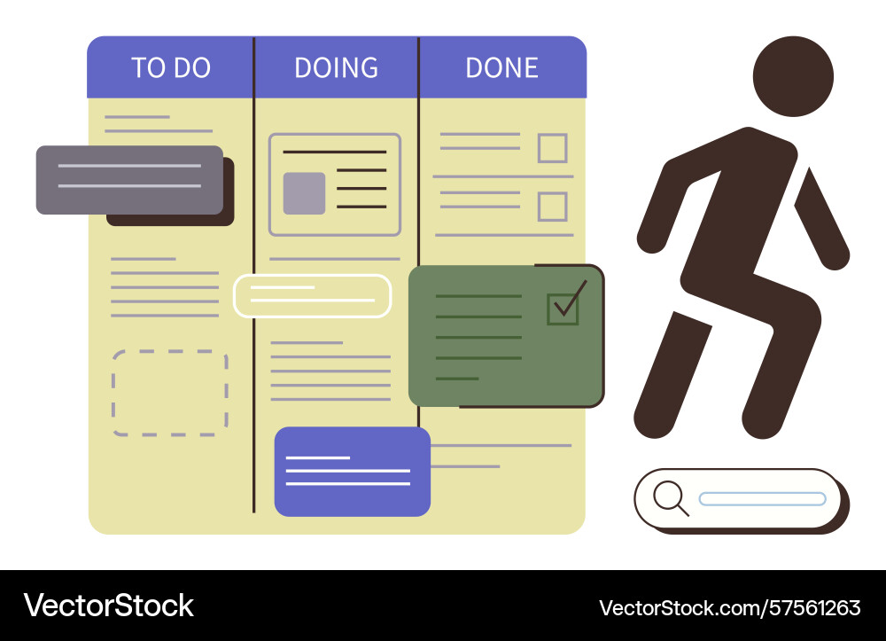 Productivity workflow with task board and search Productivity workflow with task board and search vector image