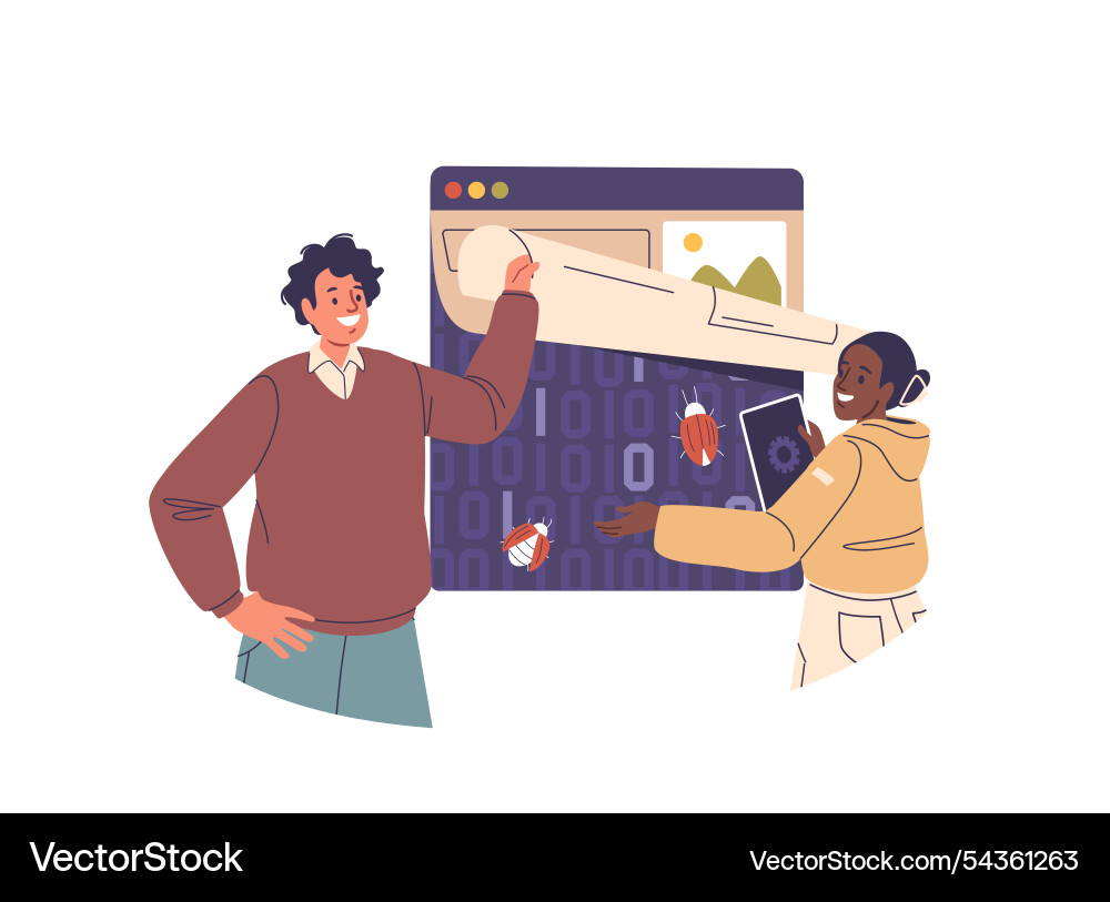 Programmers team characters testing website Programmers team characters testing website vector image