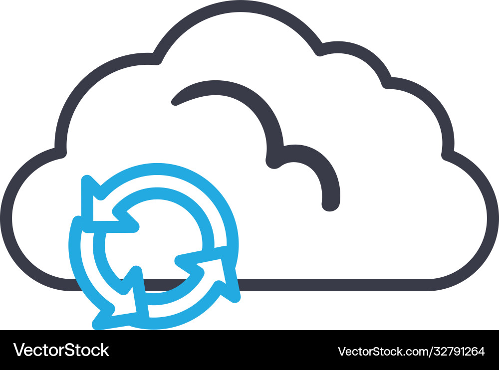 Cloud computing with repeat arrows line style icon vector image