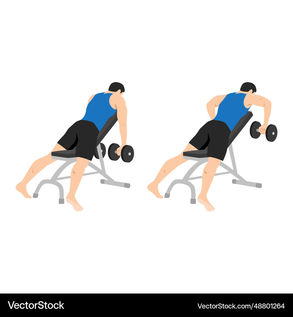 Man character doing dumbbell incline bench row Man character doing dumbbell incline bench row vector image