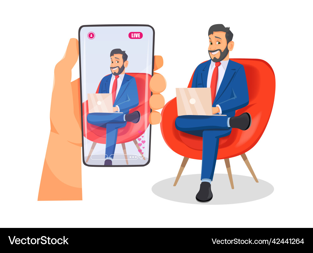 Man streaming or stream a live video from Vector Image
