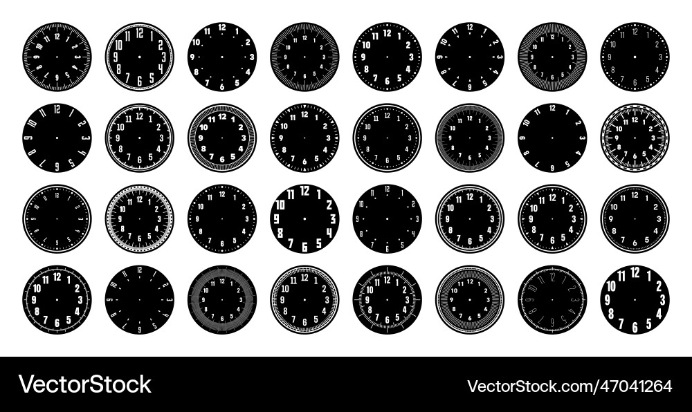 Mechanical clock faces watch dial with numerals vector image