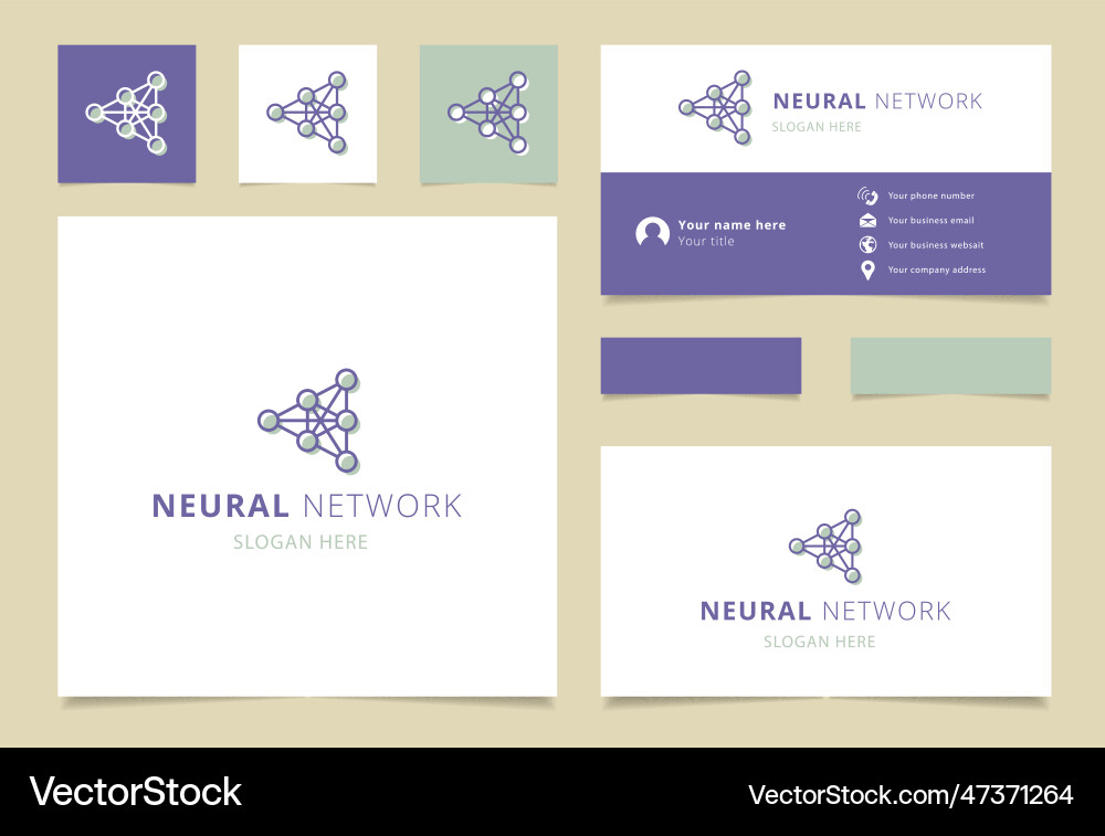 Neural network logo design with editable slogan Neural network logo design with editable slogan vector image