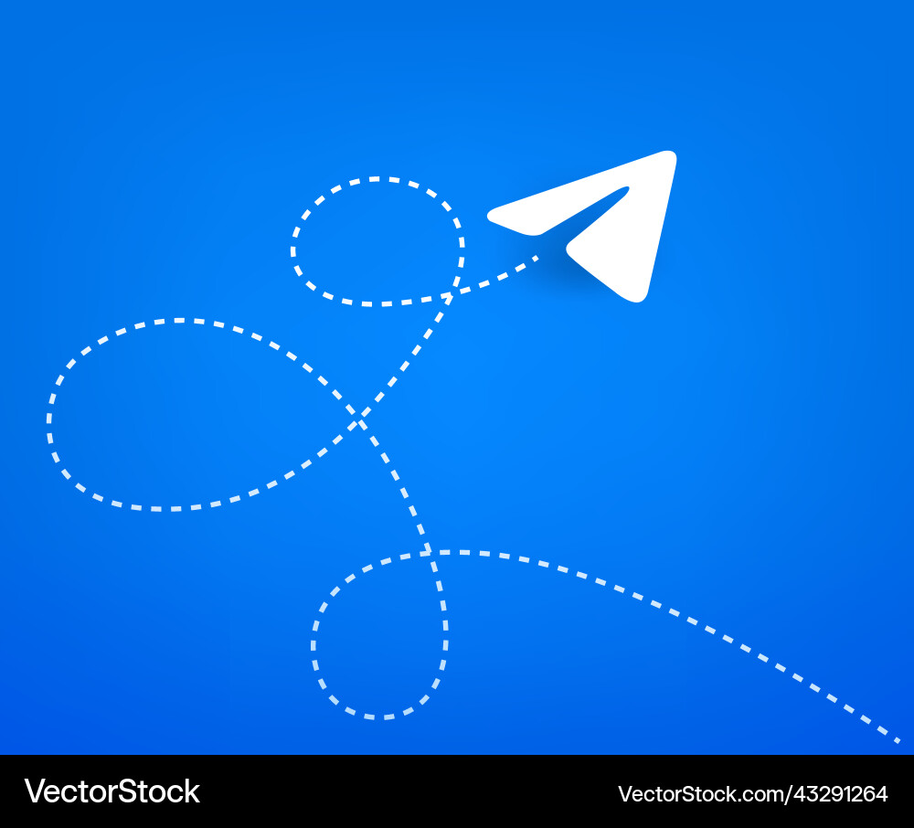 Paper plane on blue background with the path Vector Image