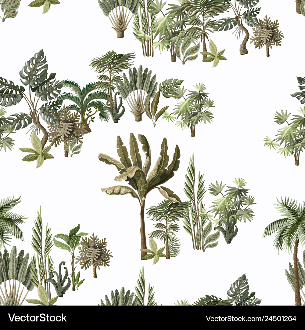 Seamless pattern with exotic trees such us palm vector image