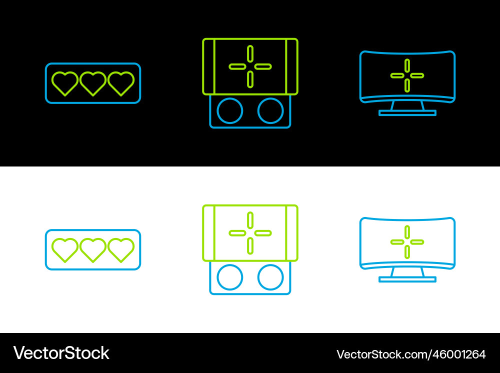 Set line computer monitor like and heart Set line computer monitor like and heart vector image