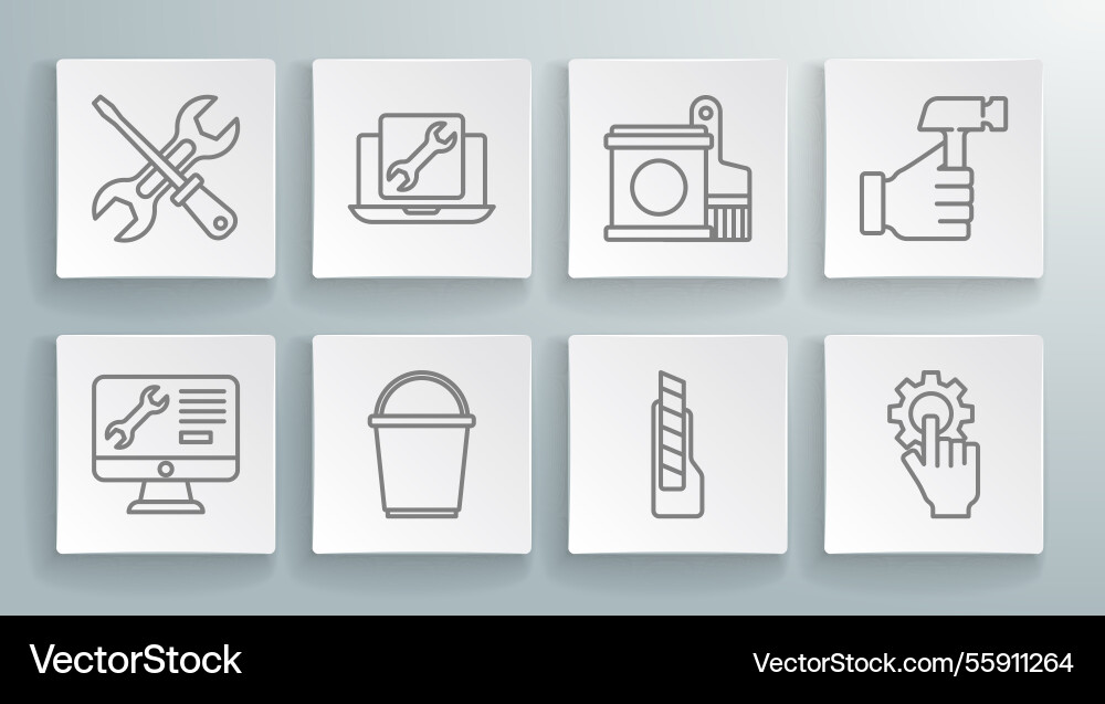 Set line computer monitor service laptop bucket Set line computer monitor service laptop bucket vector image