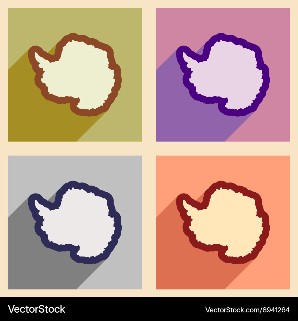 Set of flat web icons with long shadow map arctic Vector Image