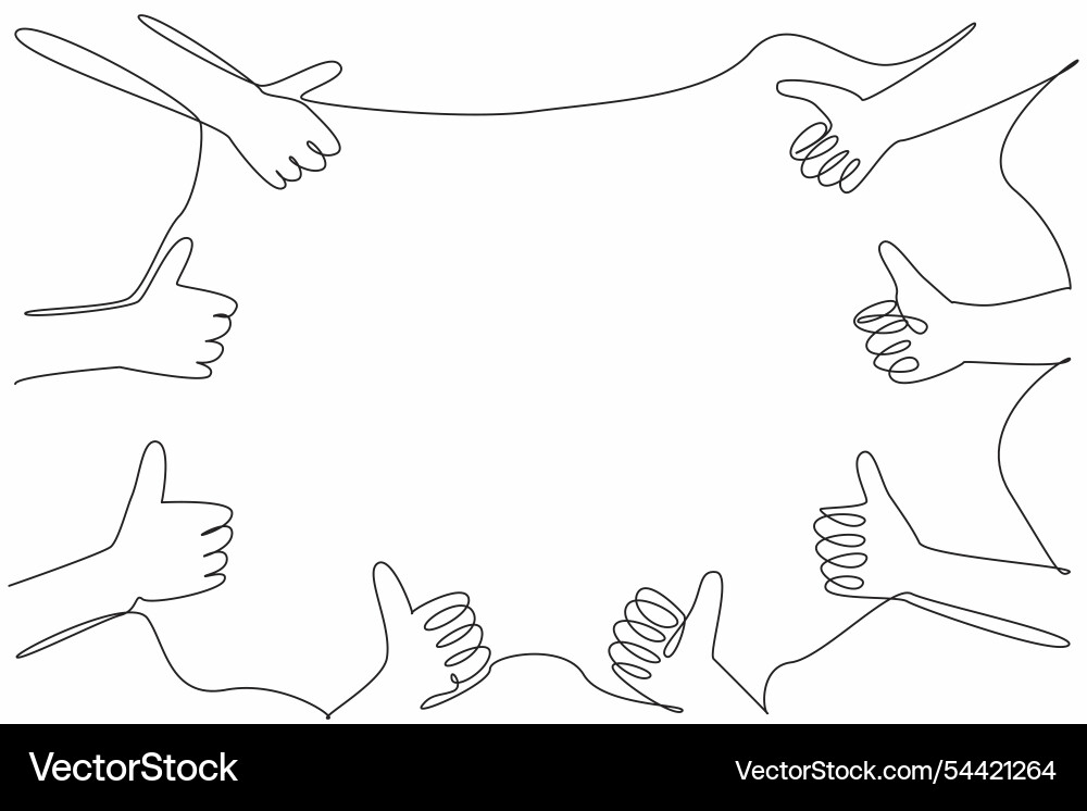 Single continuous line drawing some hands make Vector Image