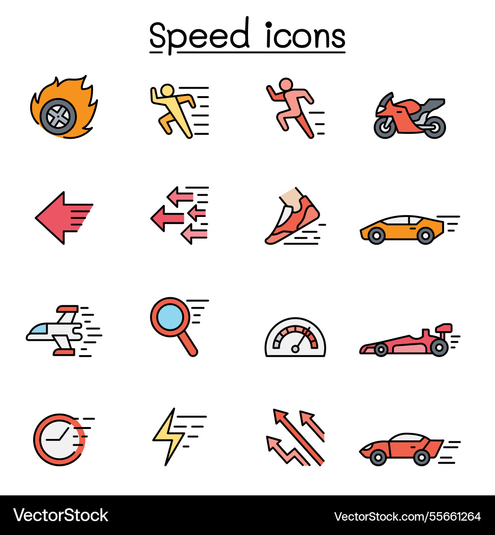 Speed fast icon set in color line style Speed fast icon set in color line style vector image