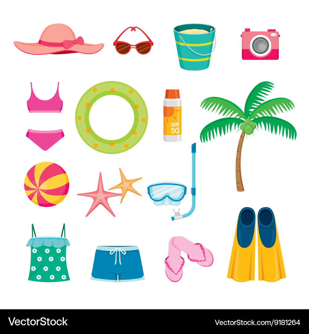 Summer Objects Icons Set Vector Image